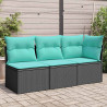 Sofa ogrodowa z poduszkami, 3-osobowa, czarna, polirattan