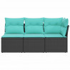 Sofa ogrodowa z poduszkami, 3-osobowa, czarna, polirattan