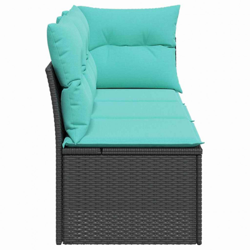 Sofa ogrodowa z poduszkami, 3-osobowa, czarna, polirattan