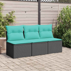 Sofa ogrodowa z poduszkami, 3-osobowa, czarna, polirattan