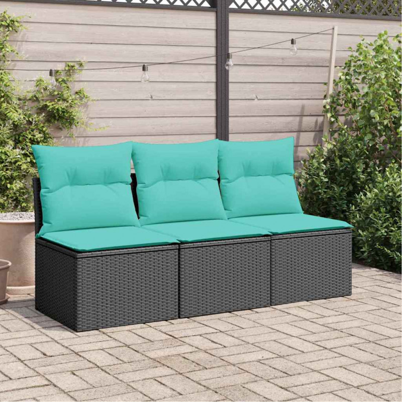 Sofa ogrodowa z poduszkami, 3-osobowa, czarna, polirattan