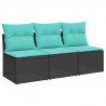 Sofa ogrodowa z poduszkami, 3-osobowa, czarna, polirattan