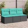Sofa ogrodowa z poduszkami, 3-osobowa, czarna, polirattan