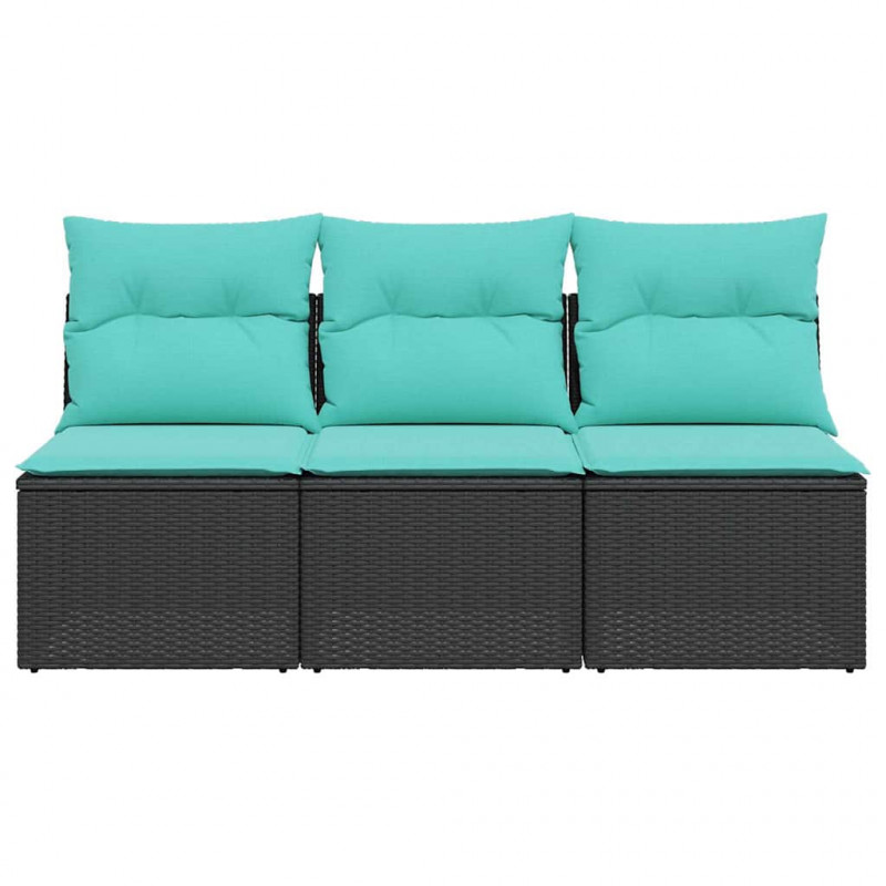 Sofa ogrodowa z poduszkami, 3-osobowa, czarna, polirattan