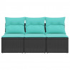 Sofa ogrodowa z poduszkami, 3-osobowa, czarna, polirattan
