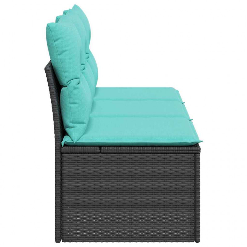 Sofa ogrodowa z poduszkami, 3-osobowa, czarna, polirattan
