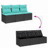 Sofa ogrodowa z poduszkami, 3-osobowa, czarna, polirattan