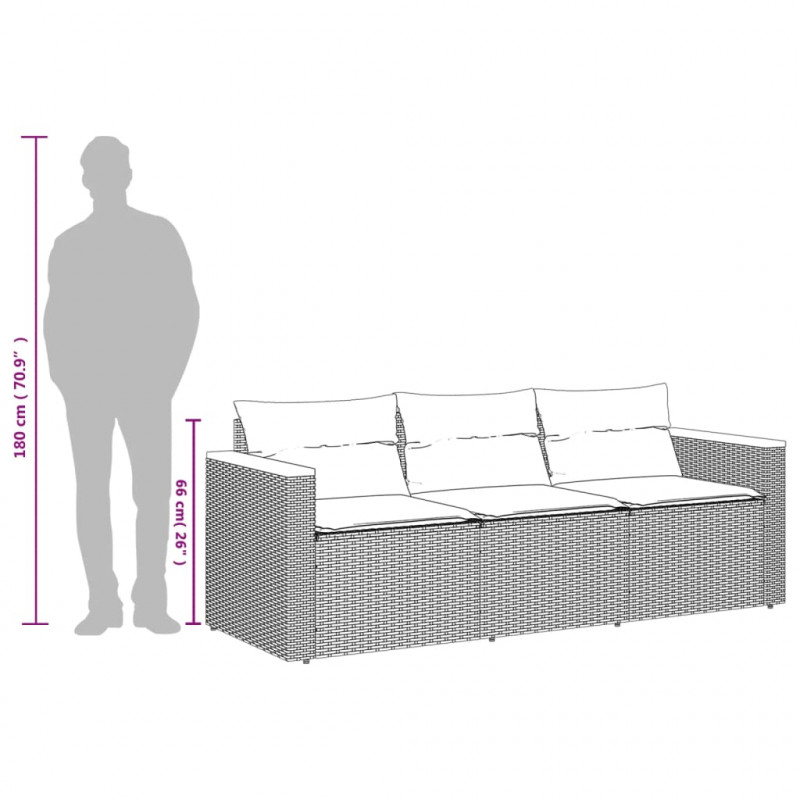 3-osobowa sofa ogrodowa z poduszkami, szara, polirattan
