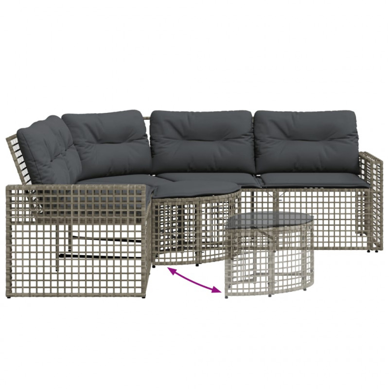 Narożna sofa ogrodowa z poduszkami i podnóżkiem, polirattan