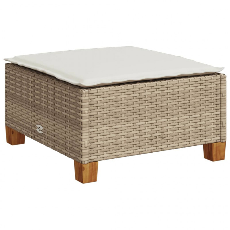 Stołek ogrodowy z poduszką, beżowy, 63,5x56x32 cm, rattan PE