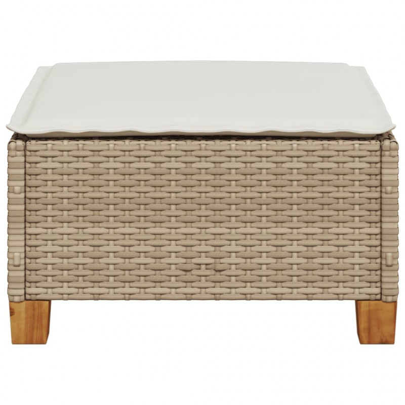 Stołek ogrodowy z poduszką, beżowy, 63,5x56x32 cm, rattan PE