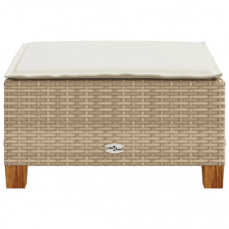 Stołek ogrodowy z poduszką, beżowy, 63,5x56x32 cm, rattan PE