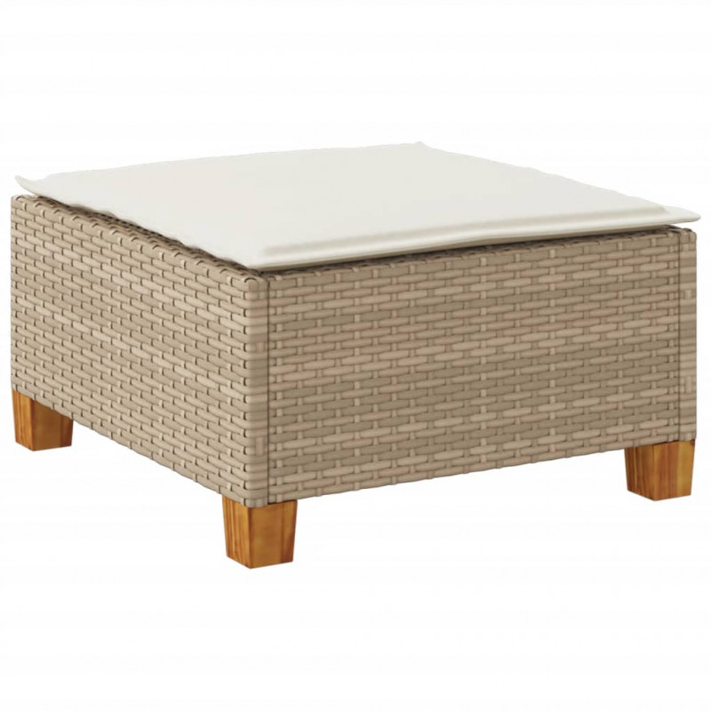 Stołek ogrodowy z poduszką, beżowy, 63,5x56x32 cm, rattan PE