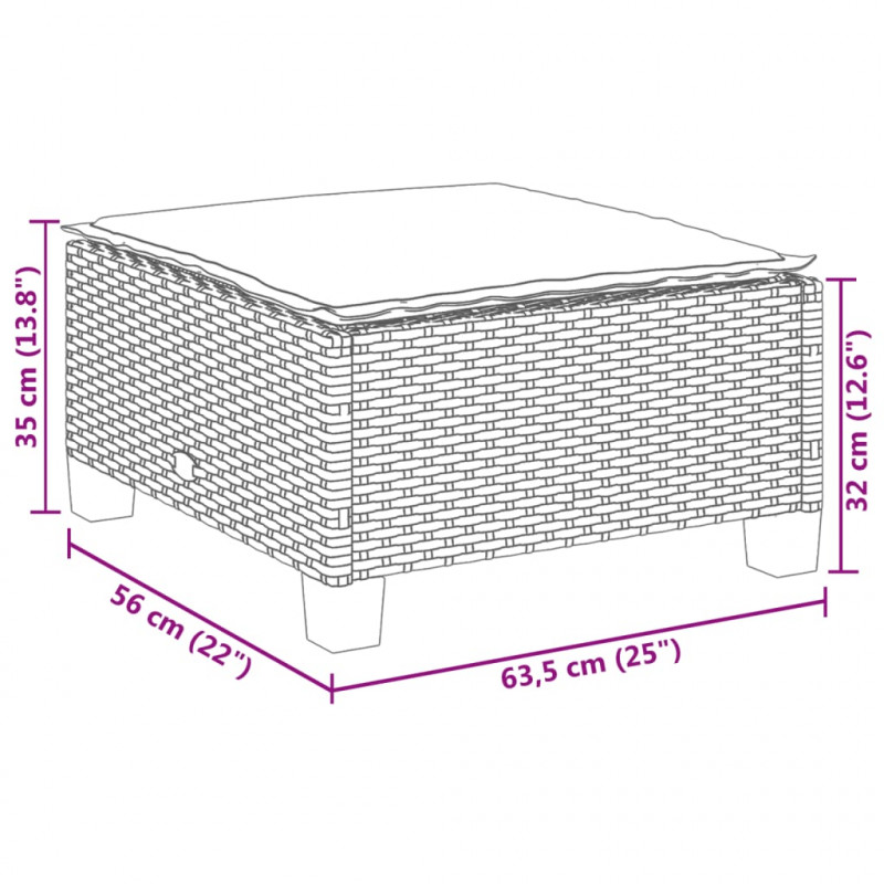 Stołek ogrodowy z poduszką, beżowy, 63,5x56x32 cm, rattan PE