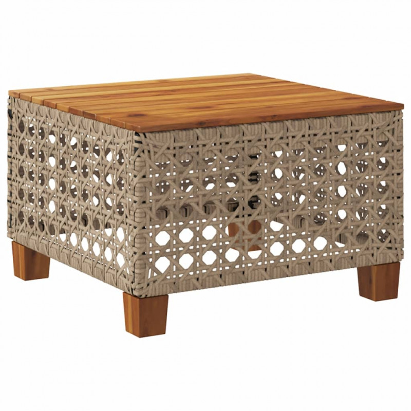 Stolik ogrodowy, beż, 55x55x36 cm, rattan PE i drewno akacjowe