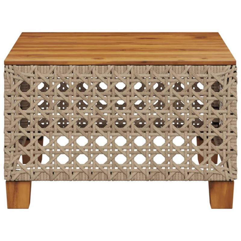 Stolik ogrodowy, beż, 55x55x36 cm, rattan PE i drewno akacjowe