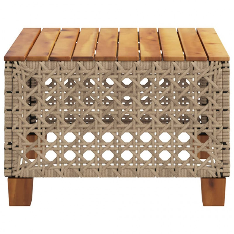 Stolik ogrodowy, beż, 55x55x36 cm, rattan PE i drewno akacjowe
