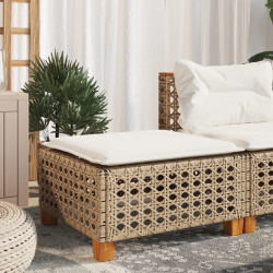 Stołek ogrodowy z poduszką, beżowy, 63,5x56x32 cm, rattan PE