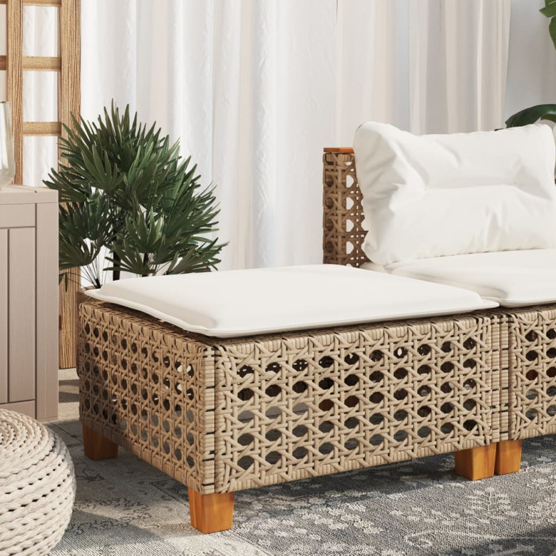 Stołek ogrodowy z poduszką, beżowy, 63,5x56x32 cm, rattan PE