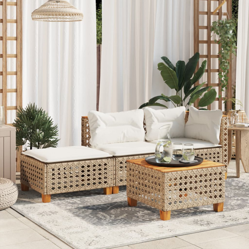 Stołek ogrodowy z poduszką, beżowy, 63,5x56x32 cm, rattan PE