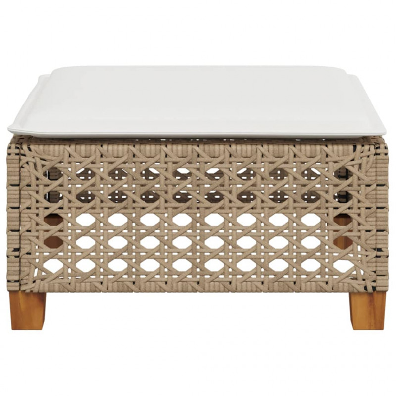 Stołek ogrodowy z poduszką, beżowy, 63,5x56x32 cm, rattan PE
