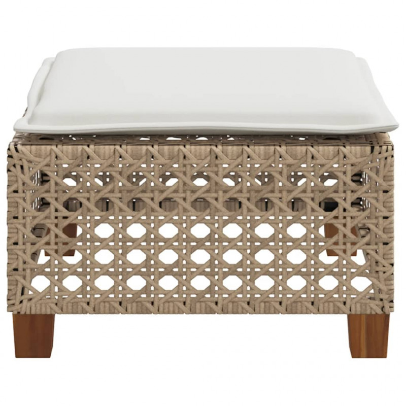 Stołek ogrodowy z poduszką, beżowy, 63,5x56x32 cm, rattan PE