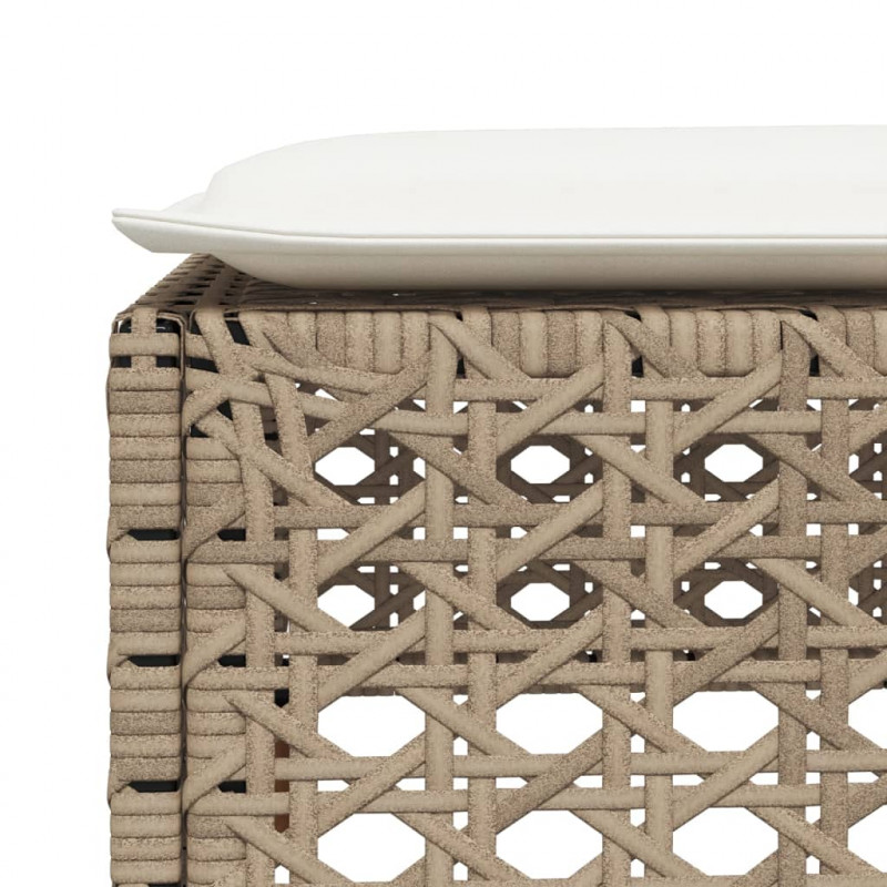 Stołek ogrodowy z poduszką, beżowy, 63,5x56x32 cm, rattan PE