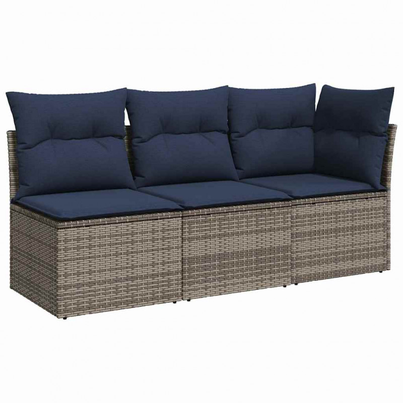 3-osobowa sofa ogrodowa z poduszkami, szara, polirattan