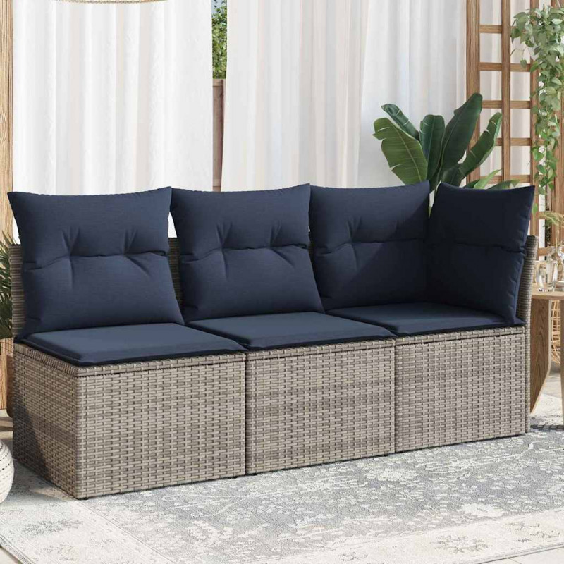 3-osobowa sofa ogrodowa z poduszkami, szara, polirattan