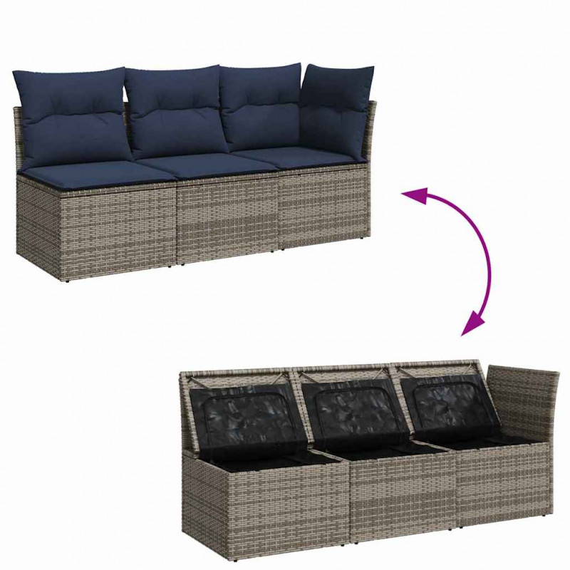 3-osobowa sofa ogrodowa z poduszkami, szara, polirattan