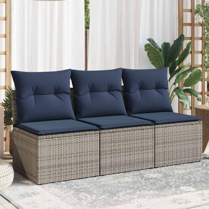 3-osobowa sofa ogrodowa z poduszkami, szara, polirattan