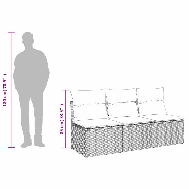 3-osobowa sofa ogrodowa z poduszkami, szara, polirattan