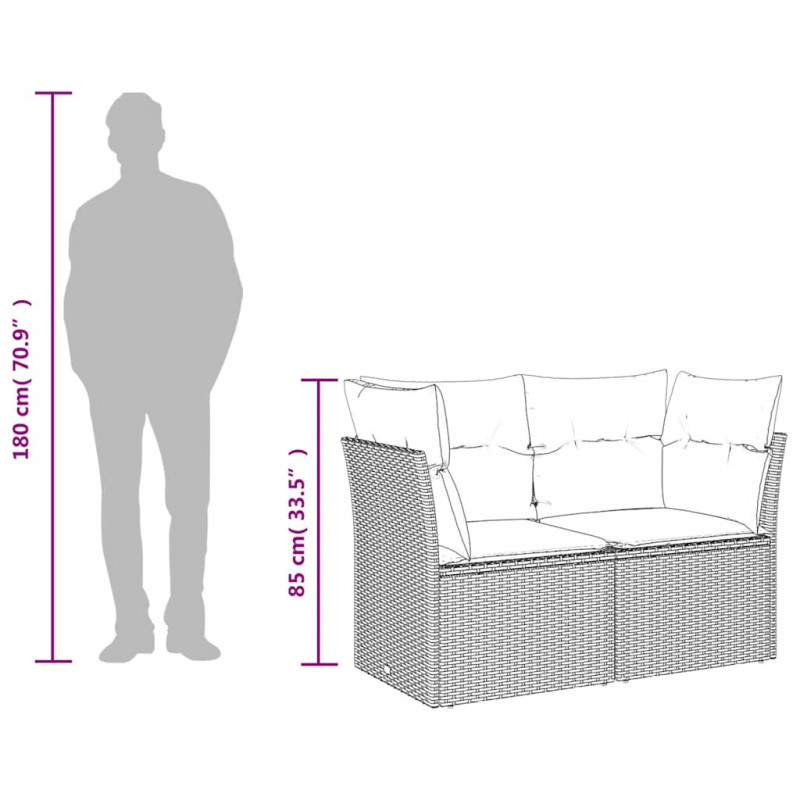 Sofa ogrodowa z poduszkami, 2-osobowa, jasnoszara, polirattan