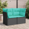 Sofa ogrodowa z poduszkami, 2-osobowa, czarna, polirattan