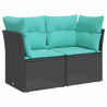 Sofa ogrodowa z poduszkami, 2-osobowa, czarna, polirattan