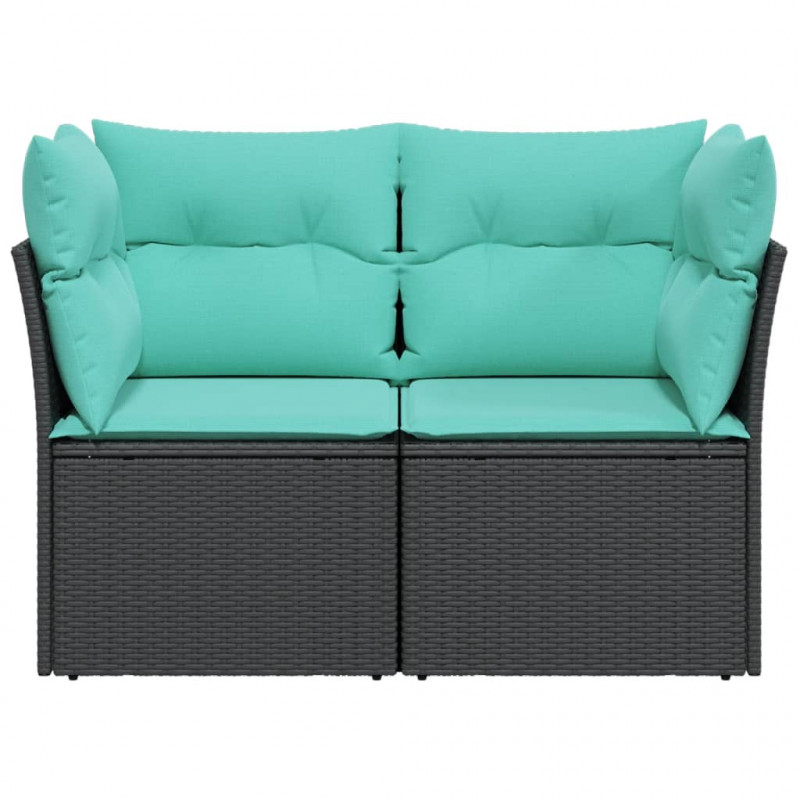 Sofa ogrodowa z poduszkami, 2-osobowa, czarna, polirattan