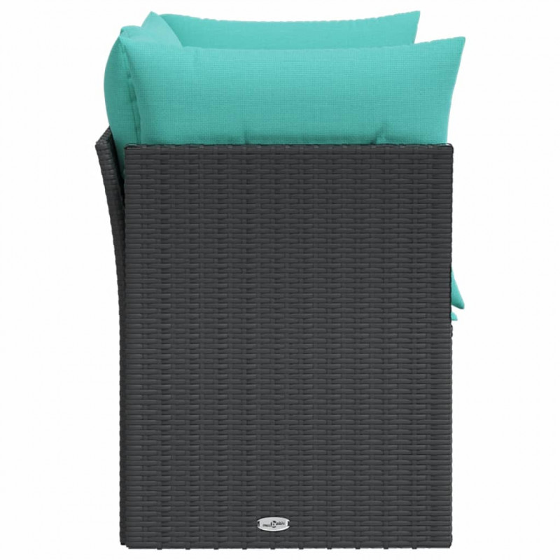 Sofa ogrodowa z poduszkami, 2-osobowa, czarna, polirattan