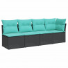 Sofa ogrodowa z poduszkami, 4-osobowa, czarna, polirattan