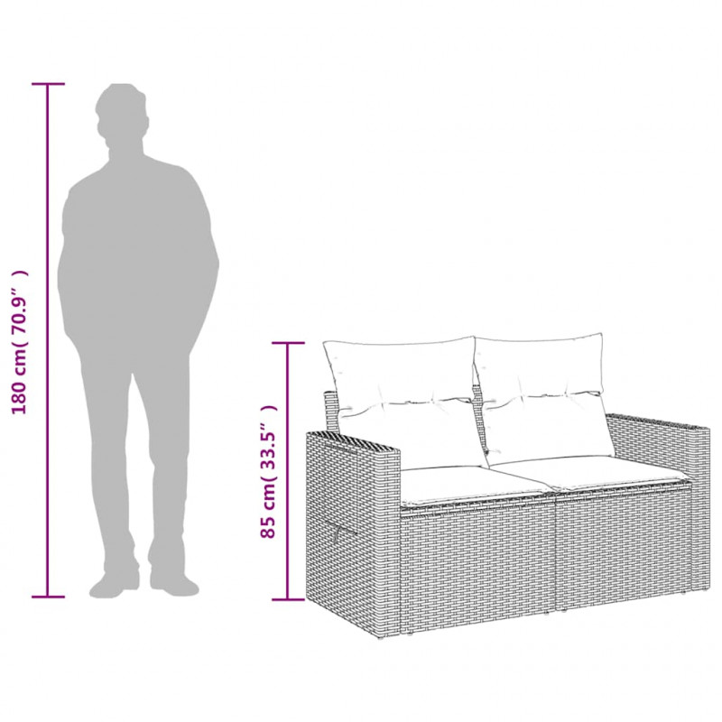 Sofa ogrodowa z poduszkami, 2-osobowa, jasnoszara, polirattan
