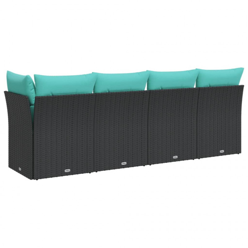 Sofa ogrodowa z poduszkami, 4-osobowa, czarna, polirattan