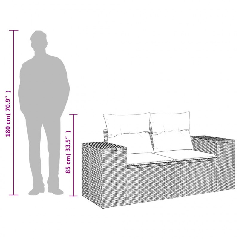Sofa ogrodowa z poduszkami, 2-osobowa, jasnoszara, polirattan