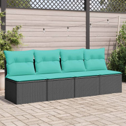 Sofa ogrodowa z poduszkami, 4-osobowa, czarna, polirattan