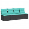 Sofa ogrodowa z poduszkami, 4-osobowa, czarna, polirattan