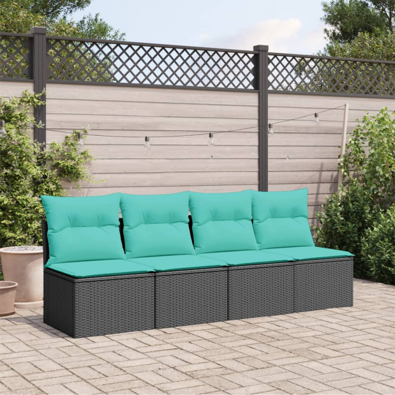 Sofa ogrodowa z poduszkami, 4-osobowa, czarna, polirattan
