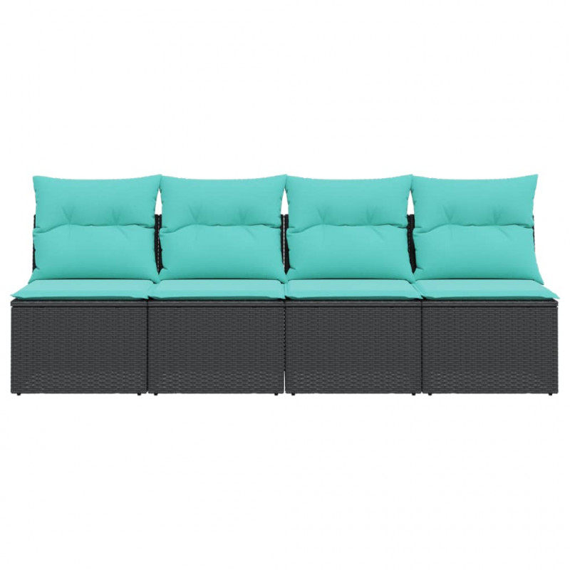 Sofa ogrodowa z poduszkami, 4-osobowa, czarna, polirattan