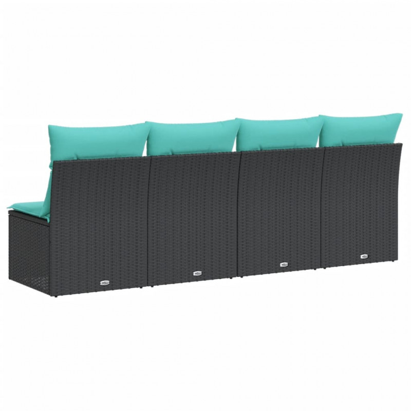 Sofa ogrodowa z poduszkami, 4-osobowa, czarna, polirattan