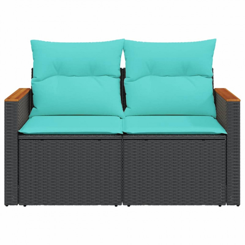 Sofa ogrodowa z poduszkami 2-osobowa czarny polirattan