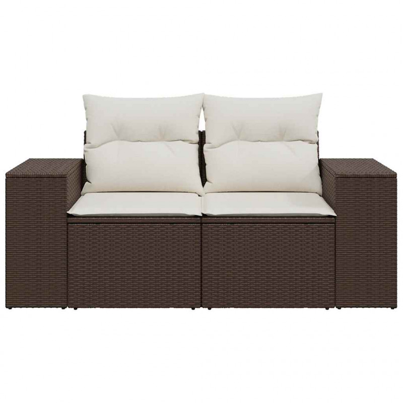 Sofa ogrodowa z poduszkami, 2-osobowa, brązowa, polirattan