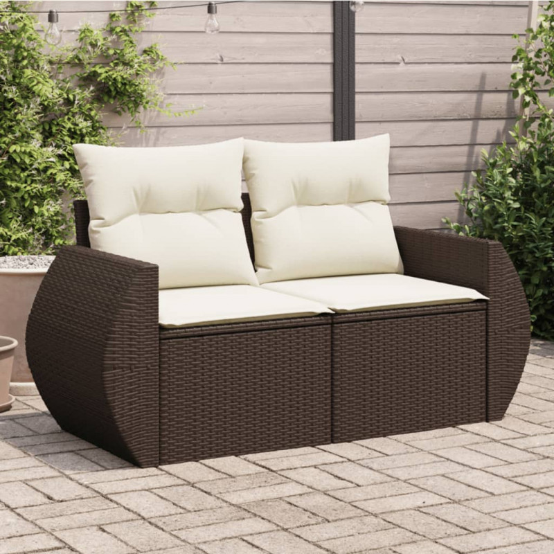 Sofa ogrodowa z poduszkami, 2-osobowa, brązowa, polirattan