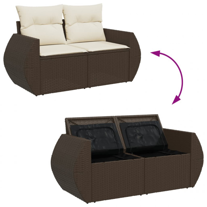 Sofa ogrodowa z poduszkami, 2-osobowa, brązowa, polirattan
